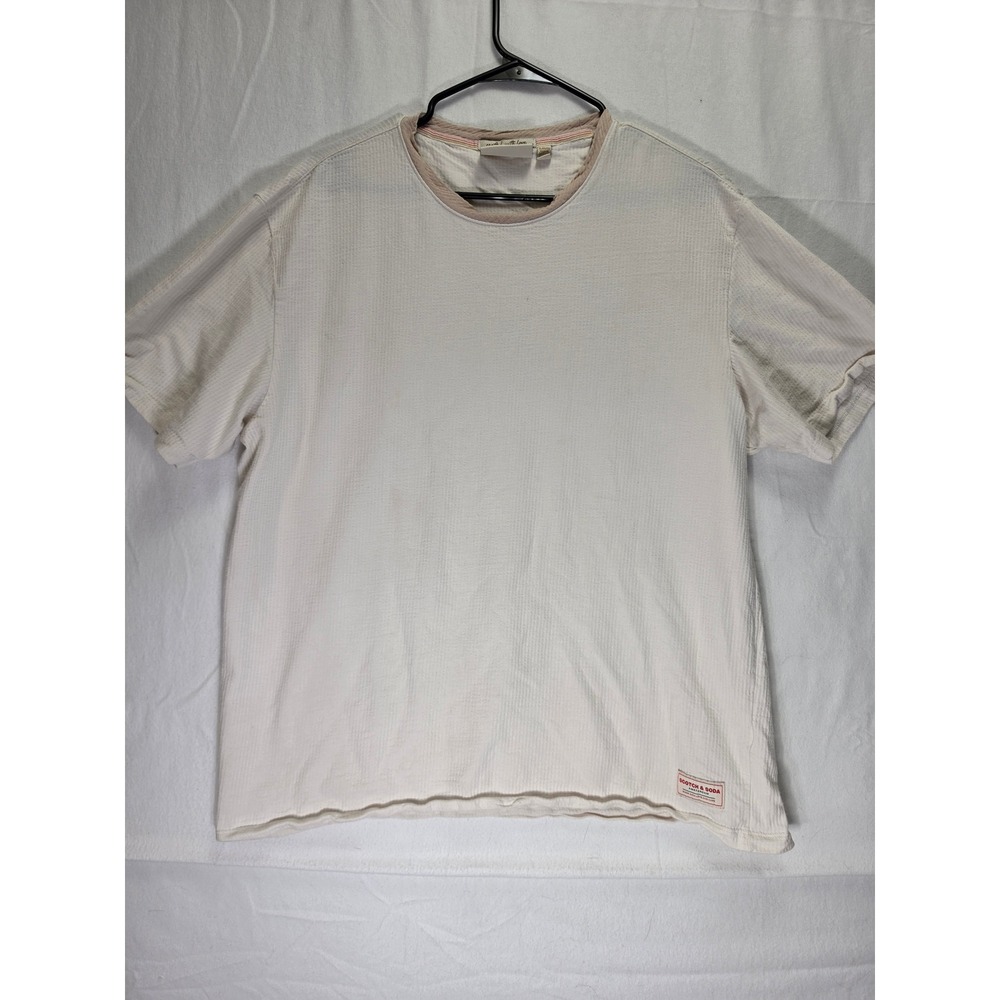 Scotch & Soda Men XL Off White Textured Seersucker Short Sleeve T-Shirt 1857651